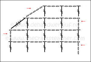 Slanted decrease of 1 square over 1 row